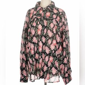 BiBi Black and Pink Floral Blouse | Size L - NWT